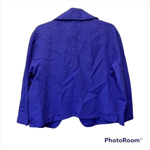 Chicos Light Weight Linen Crossover Jacket Blazer Pockets 3/4 Sleeve Purple Sz 0 - Picture 3 of 7